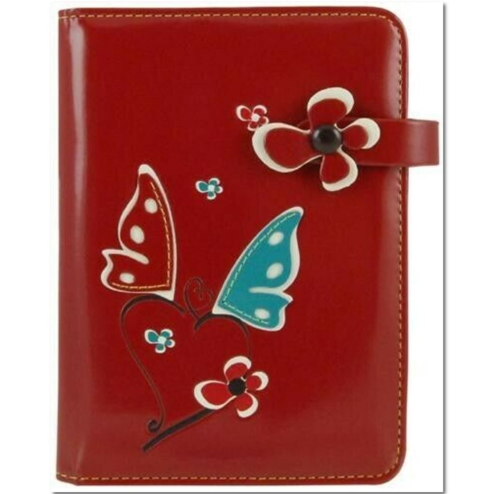 ESPE Red Passport Holder Love New Vegan Snap Closure Butterflies Floral